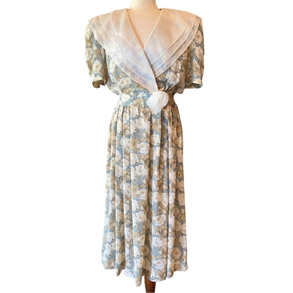 Leslie Fay Dresses & Skirts - ⭐️.SOLD ⭐️ VINTAGE 80s LESLIE FAY COLLECTIONS Floral Puff Sleeve Dress Size 12